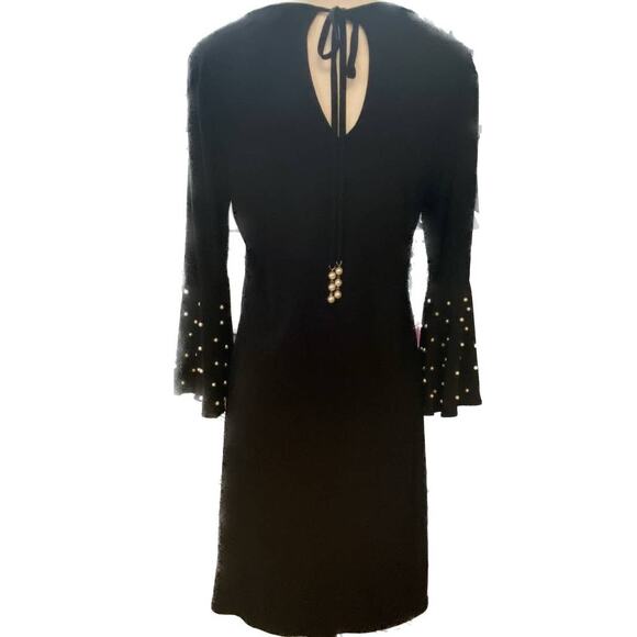 MSK LBD Faux Pearls V-Neck Keyhole Back Holiday Party Girly Dress Black Women S - Picture 2 of 5